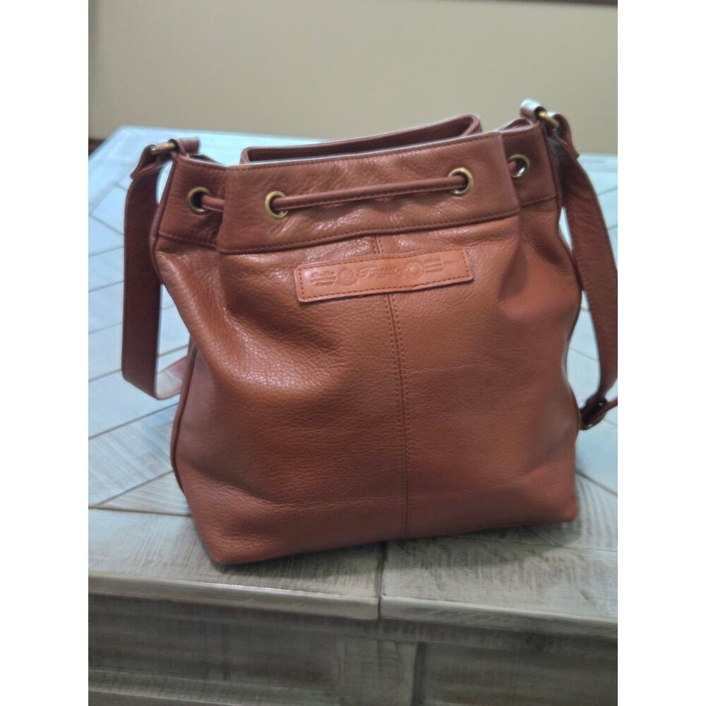 Fossil Y2K Bucket Shoulder Bag Tan Leather Fossil Key Charm - Picture 4 of 7